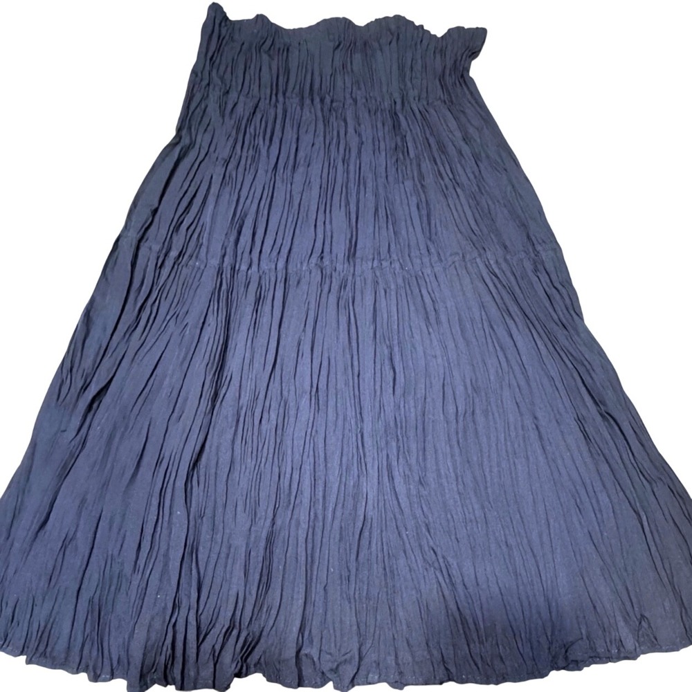 Navy Broomstick Maxi Skirt Women Navy Blue Crinkle Tiered Boho Smocked Waist